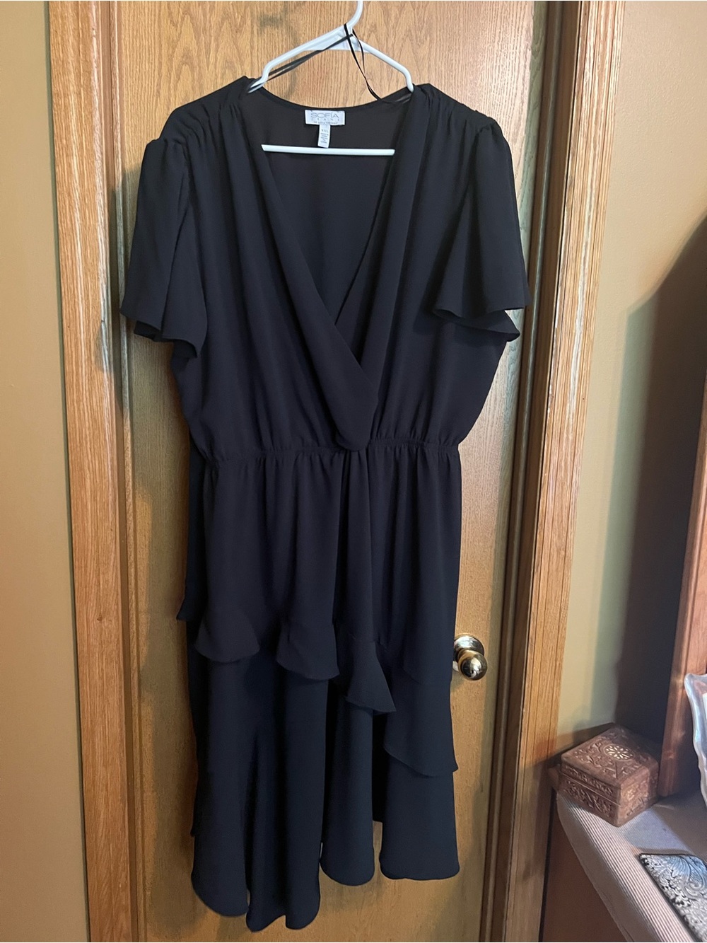 Black V-Neck High-Low Ruffle Dress
